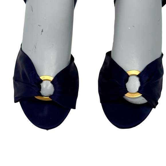 ALEXANDRE BIRMAN Alessa 60 Suede Ankle Wrap Block Sandals Navy Petrol with Gold - Picture 8 of 16